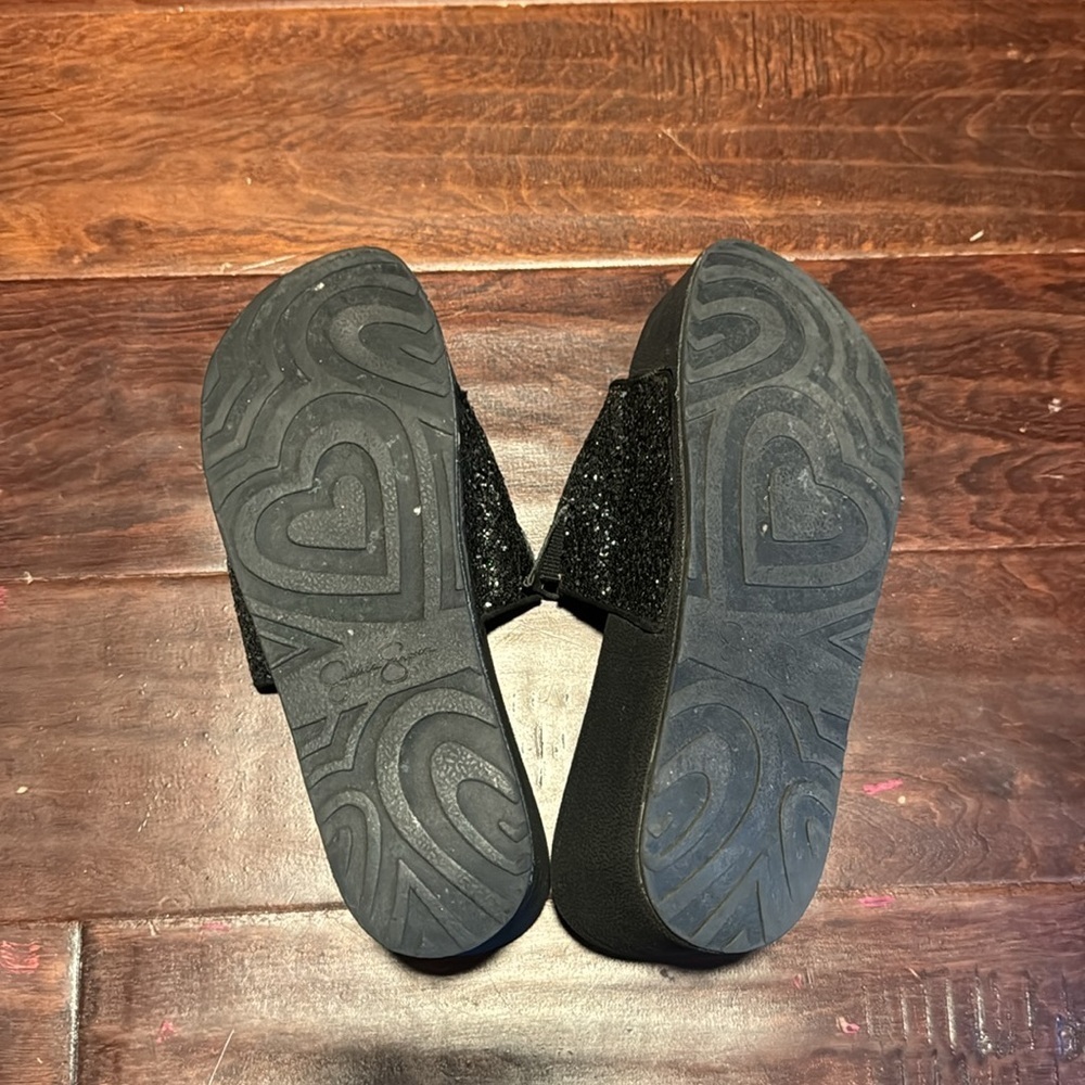 Jessica Simpson black sparkly glitter platform slides size 7 3 inch platform - Picture 7 of 9
